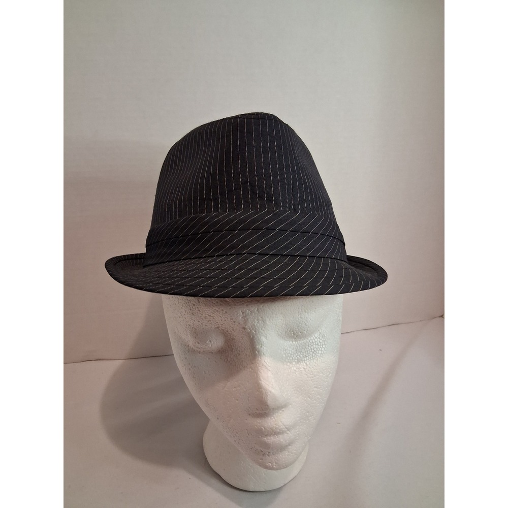 Structure Black Pinstripe Fedora Hat with Logo Pin Accent NWT